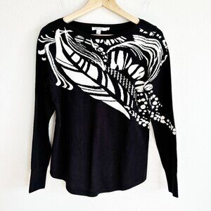 NWT Chicos Sweater B&W Pullover Knit Floral Geo Swirl Bateau Classic